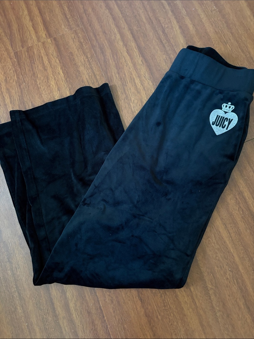 Juicy Couture Black Velour Jogger Pants with Heart Logo